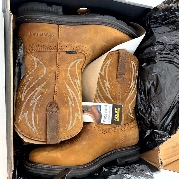 Ariat Men's Distressed Brown Sierra Shock Shield Waterproof Work Boots Size 10D - Picture 4 of 13